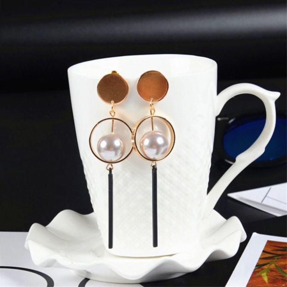 4 for $28 Geometric Gold Pearl Drop Earrings